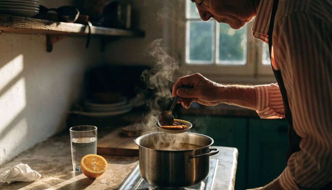 A quiet home kitchen counter with a glass of water, seeds and citrus in late afternoon light
